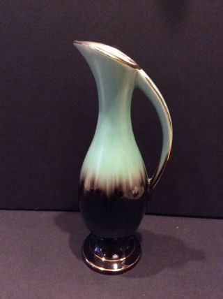 Mid - Century Modern Turquoise Drip Glaze Decorative Ewer Or Pitcher W/handle photo