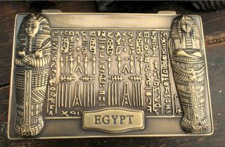 Art Deco Satin Brass Jewellery Jewelry Trinket Box Velvet Lined Egyptian Kings photo