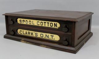 Antique 2 - Drawer Clarks O.  N.  T.  Spool Cotton Sewing Thread Cabinet Chest,  Nr photo