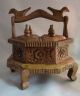 Vtg Hand Carved Footed Ornate Wood Jewelry Box With 4 Compartments.  India Boxes photo 1