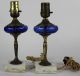 Pair Vtg Bohemian Czech Cobalt Blue Cut To Clear Boudoir Lamps On Marble Bases Lamps photo 1
