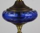 Pair Vtg Bohemian Czech Cobalt Blue Cut To Clear Boudoir Lamps On Marble Bases Lamps photo 2