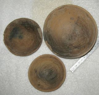 Pre - Columbian Mexico 3 Terracotta Round Bottom Bowls  3b photo