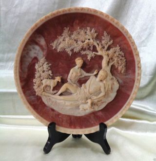 Antique Incolay Stone Decorative Plate 