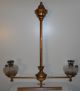 Ca.  1880s Pink Brass Ansonia Hanging Two Arm Chandelier Oil Lamp & Matching Fonts Chandeliers, Fixtures, Sconces photo 7