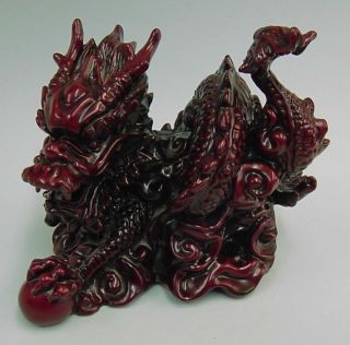 Vintage Chinese Dragon Antique Solid Red Resin - 3 Pounds photo