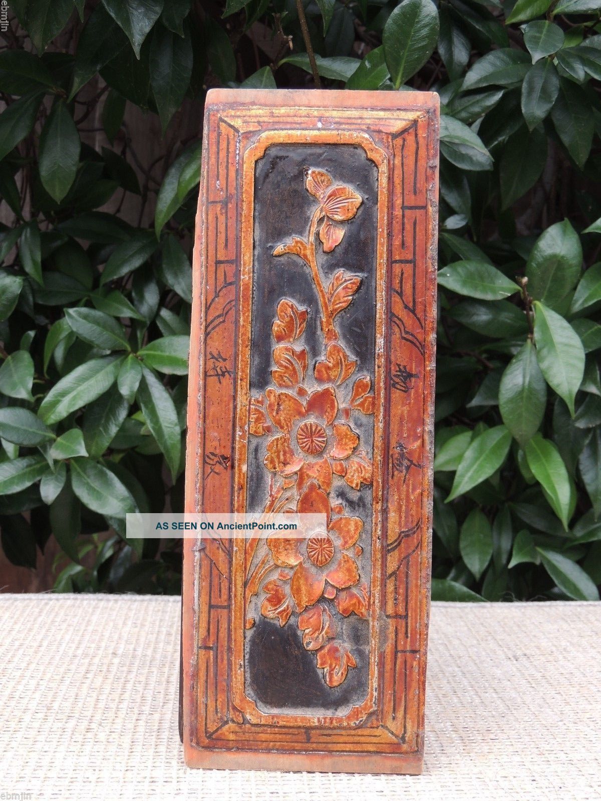 E75.  Antique Carved Wood Panel Gold Gilt W/ Flower Other Chinese Antiques photo