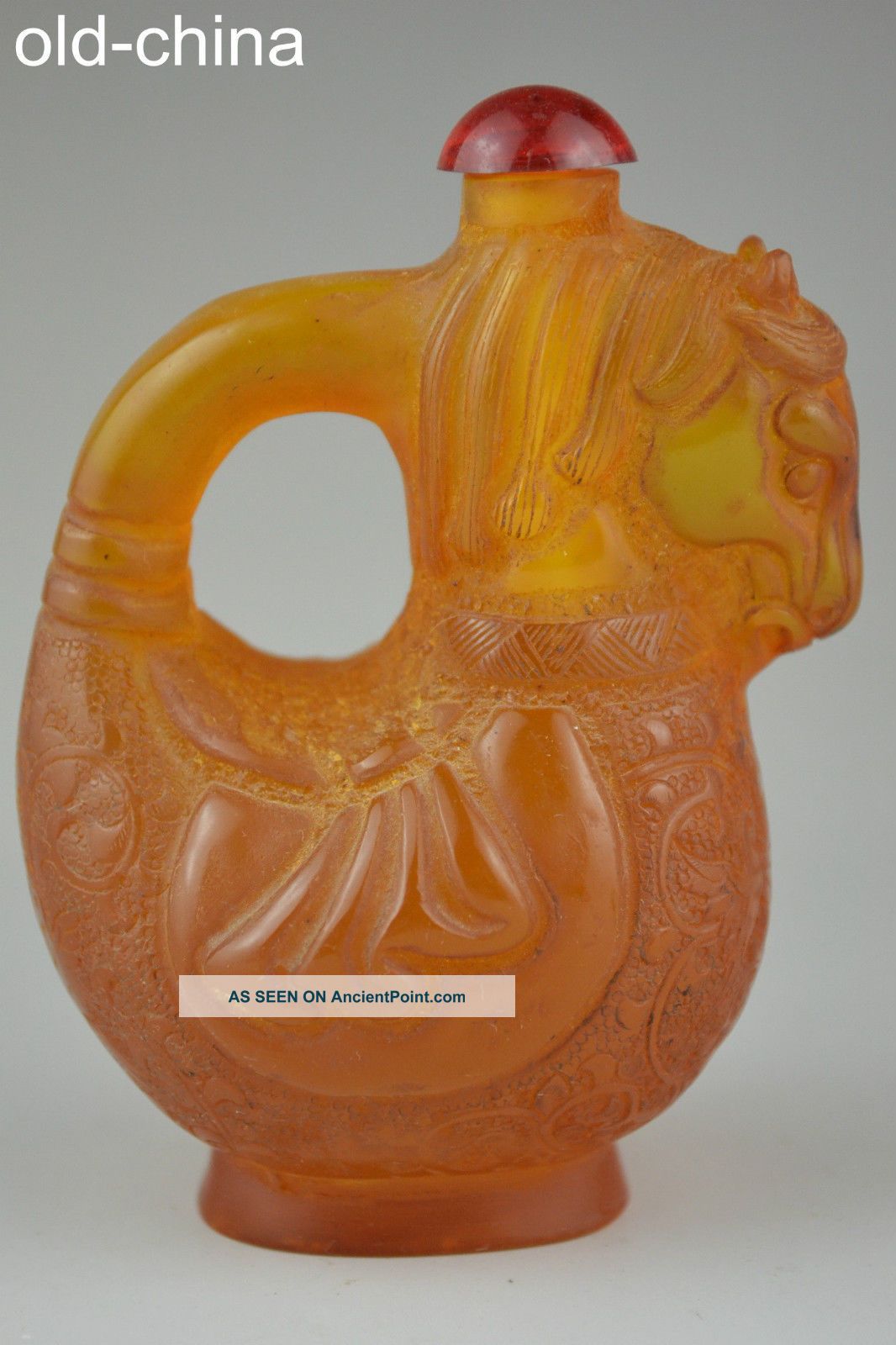 China Collectible Decorate Handwork Old Amber Carving Horse Snuff Bottle Snuff Bottles photo