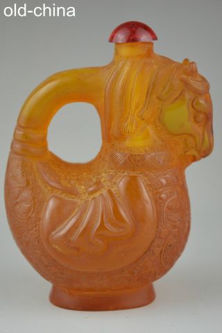 China Collectible Decorate Handwork Old Amber Carving Horse Snuff Bottle photo