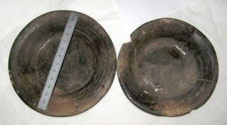 Pre - Columbian Mexico - 2 Brownware Bowls - Rounded Edge Flat Bottoms - Damage V7 photo