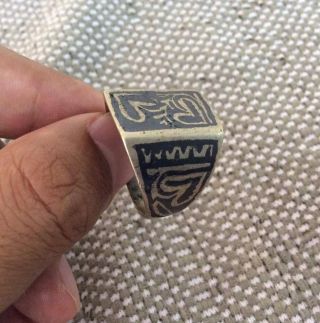 Antique Islamic Nomadic Kuchi Ring Vintage Tribal Central Asia Brass Size 10.  5 photo