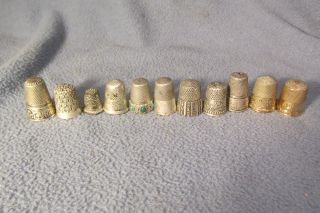 11 Antique Thimble (s) Includ.  1 Child ' S,  1 W/turquoise,  2 Gold Wash Over Silver, photo