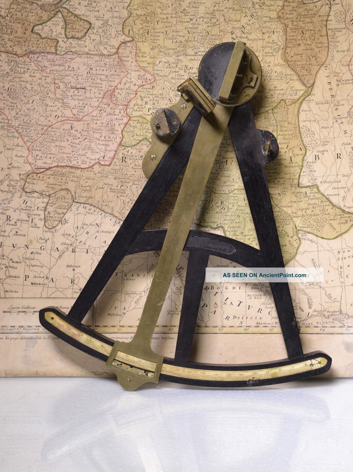 Antique C.  1800 Navigational Instrument Octant Brass Ebony & Bone Veneer Scale Sextants photo