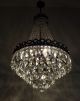 Vintage // Antique French Basket Style Brass & Crystals Chandelier Ceiling Lamp Chandeliers, Fixtures, Sconces photo 7