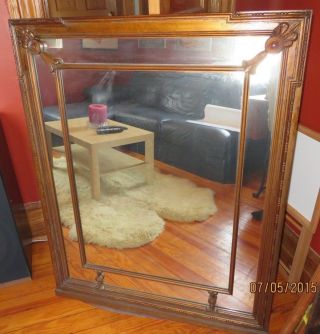 Antique 46 X 36 Large Wall Mirror W/ Hand Curved Art Deco Design photo