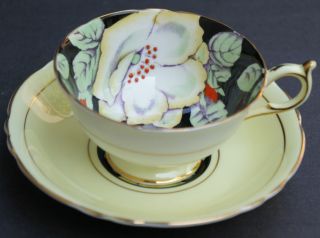 Rare Paragon Black & Yellow Cup & Saucer With Hand Painted Flowers photo