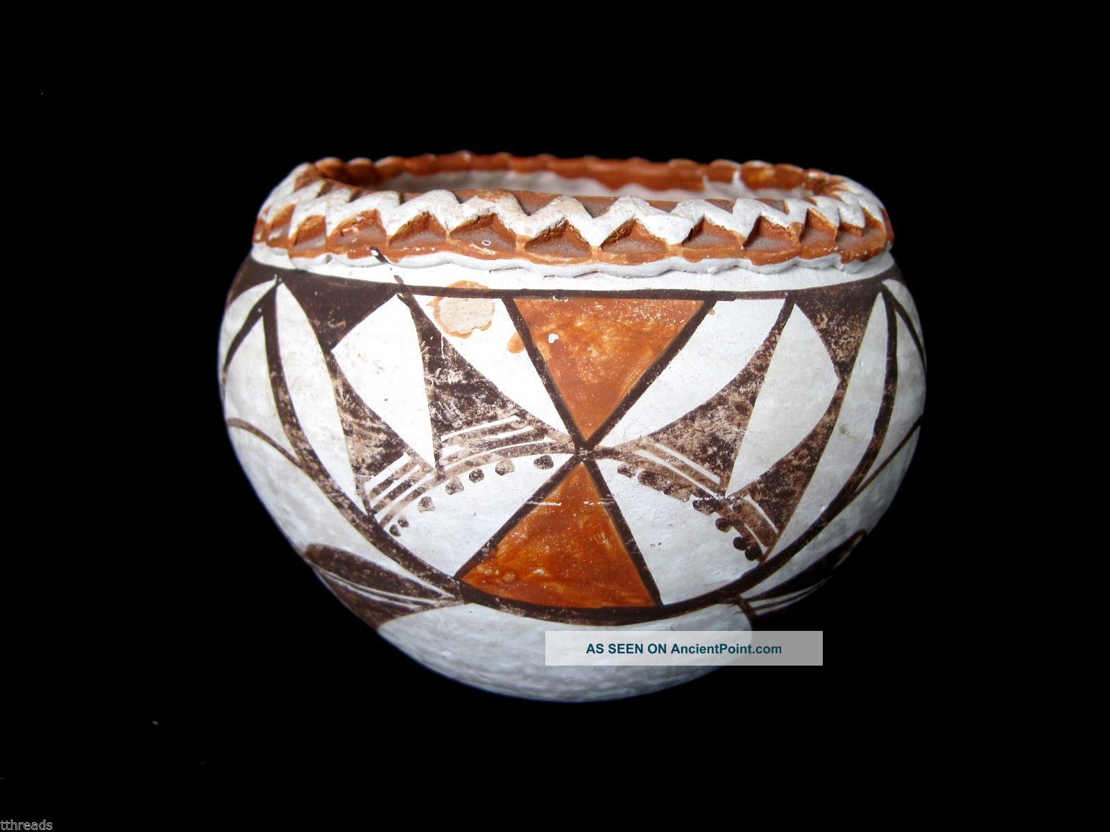 1930 - 40 ' S Southwestern Polychrome Pot Bowl Pottery Mexico Pie Crust Teardrop The Americas photo