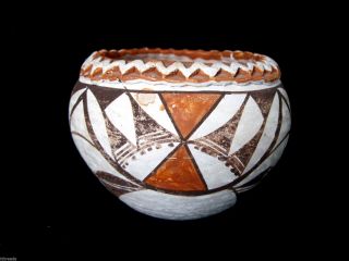 1930 - 40 ' S Southwestern Polychrome Pot Bowl Pottery Mexico Pie Crust Teardrop photo