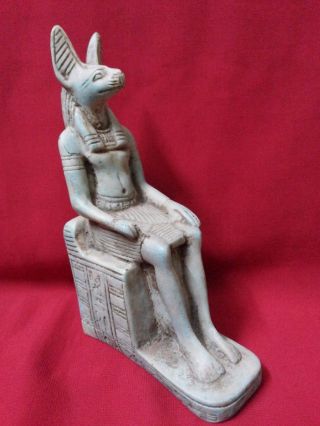 Ancient Egyptian Sating Green Statue Of God Anubis photo
