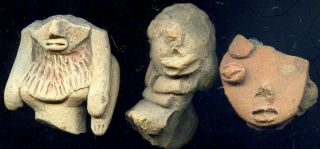 Pre - Columbian 3 Michoacan Clay Figure Heads,  Ca; 500 - 100bc photo