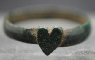 Lovely Ancient Medieval Bronze Wedding Ring With Heart Design 15th C photo