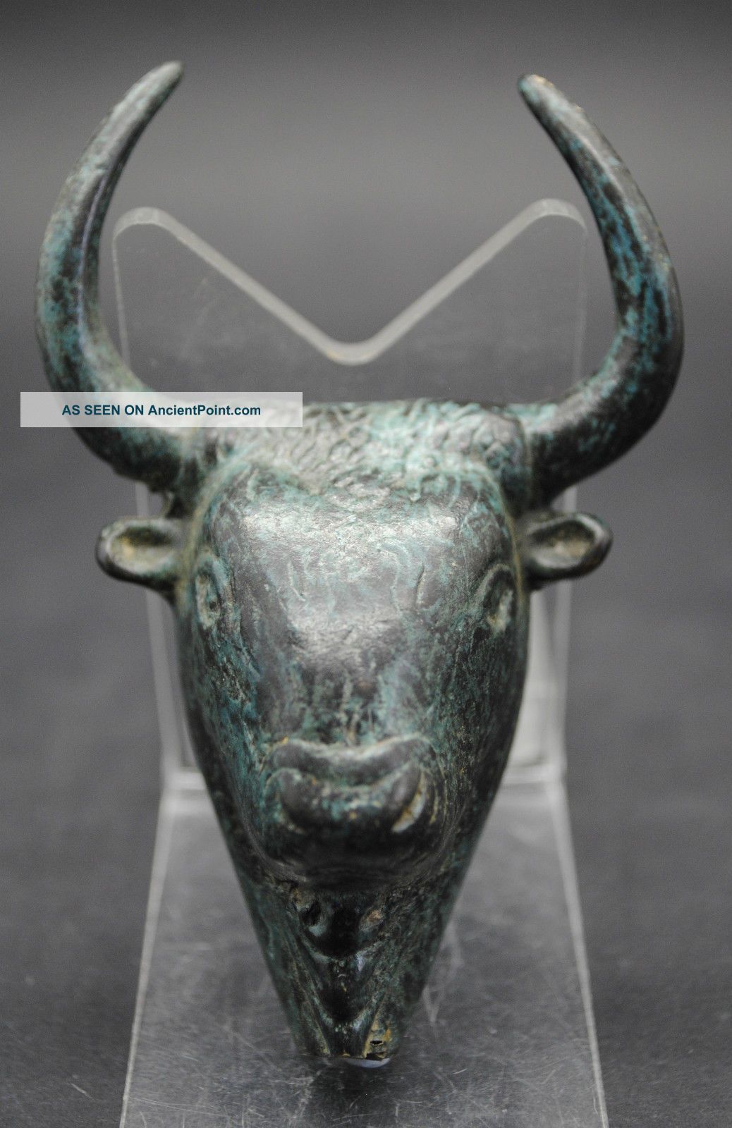 Very Rare Ancient Roman Bronze Horned Cow Head AppliquÉ 1st - 3rd C Roman photo