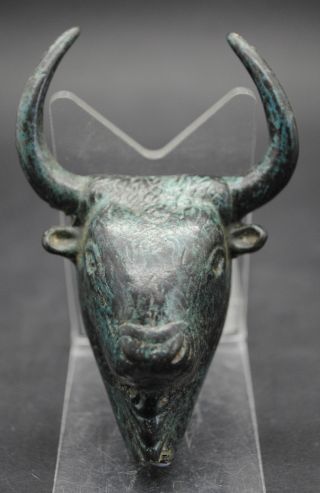 Very Rare Ancient Roman Bronze Horned Cow Head AppliquÉ 1st - 3rd C photo
