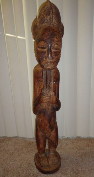 Antique African Baule Tribe Carved Wood Statue Sculpture Figure Man With Beard photo