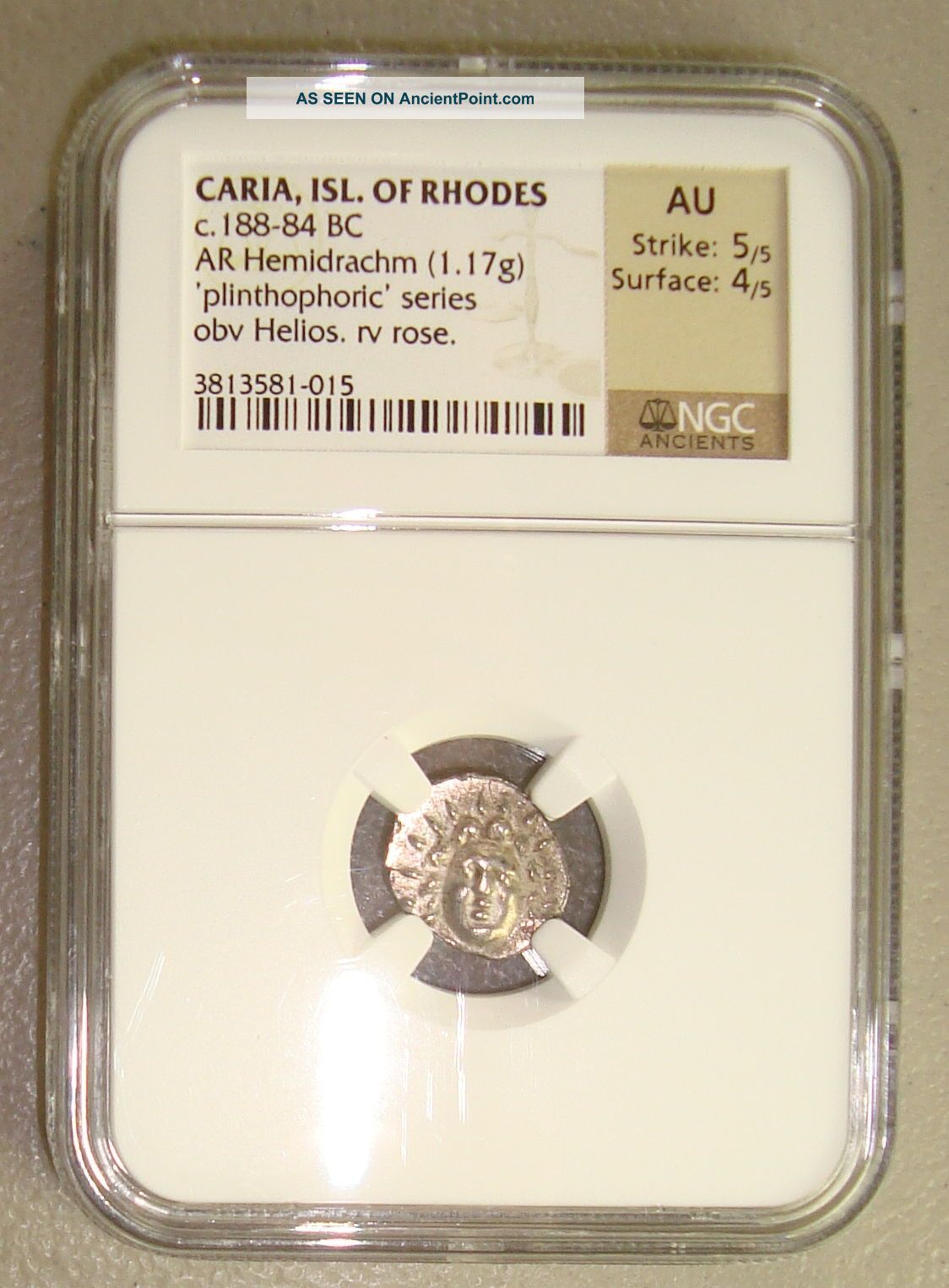 188 - 84 Bc Caria,  Rhodes Helios / Rose Ancient Greek Silver Hemidrachm Ngc Au Greek photo
