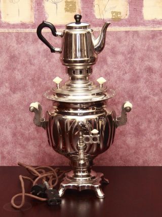 Vintage Russian Electric Samovar / Tea Urn From Tula & Tea Pot photo