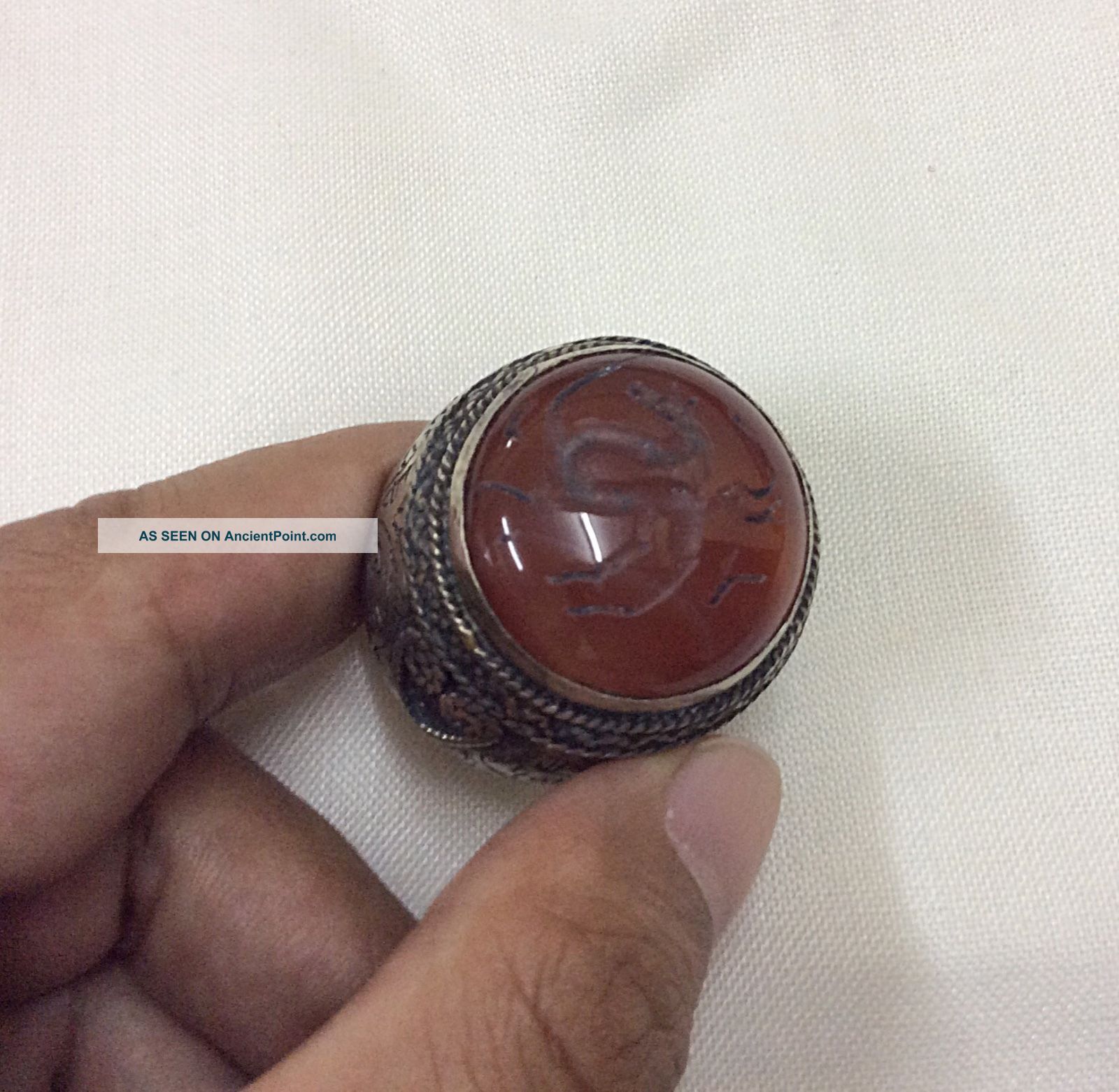 Men ' S Islamic Ring Vintage Agate Aqeeq Afghan Antique Engraved Stone Vtg Size 9 Islamic photo