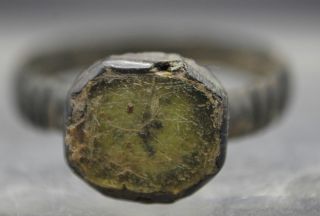 Ancient Norman Bronze Finger Ring With Glass Insert 11th - 12th C photo