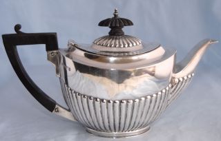 Victorian Half Fluted Sterling Silver Tea Pot James Deakin 1901 photo