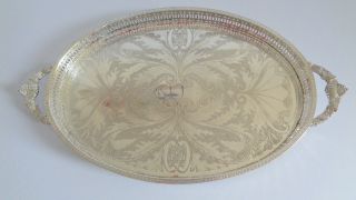 Vintage Art Nouveau Style Large Silver Plated Galleried Serving Tray photo