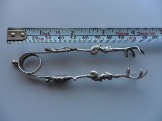 Solid 800 Silver Antique Cockerel Claw Sugar Tongs.  Stamped 800 photo