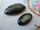 1247 – Two Stunning Mother - Daughter Antique Celluloid Oval Buttons W Pad Backs Buttons photo 4