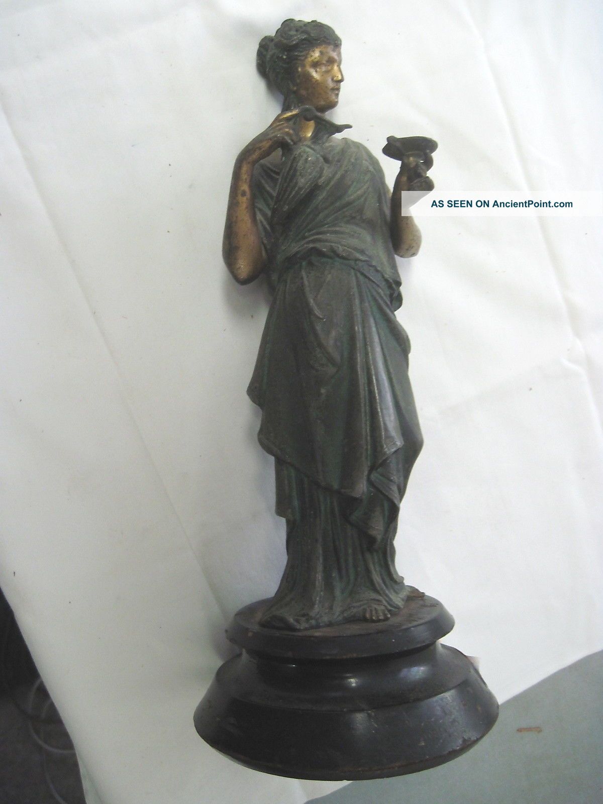 Antique 12 Inch 2 1/2 Pound Statue Lady With Chalice Pouring In Cup Metalware photo