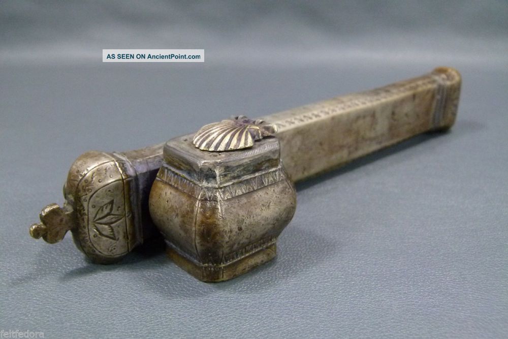 18c Armenian Calligraphy Scroll Ottoman Persian Ink Pen Case Divit Silver Mark Islamic photo