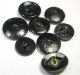 8 Antique Black Glass Buttons Various Pretty Designs Buttons photo 1