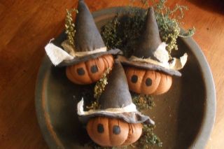Handmade Primitive Halloween/fall Chunky Witch Pumpkin Bowl Fillers/ornies photo