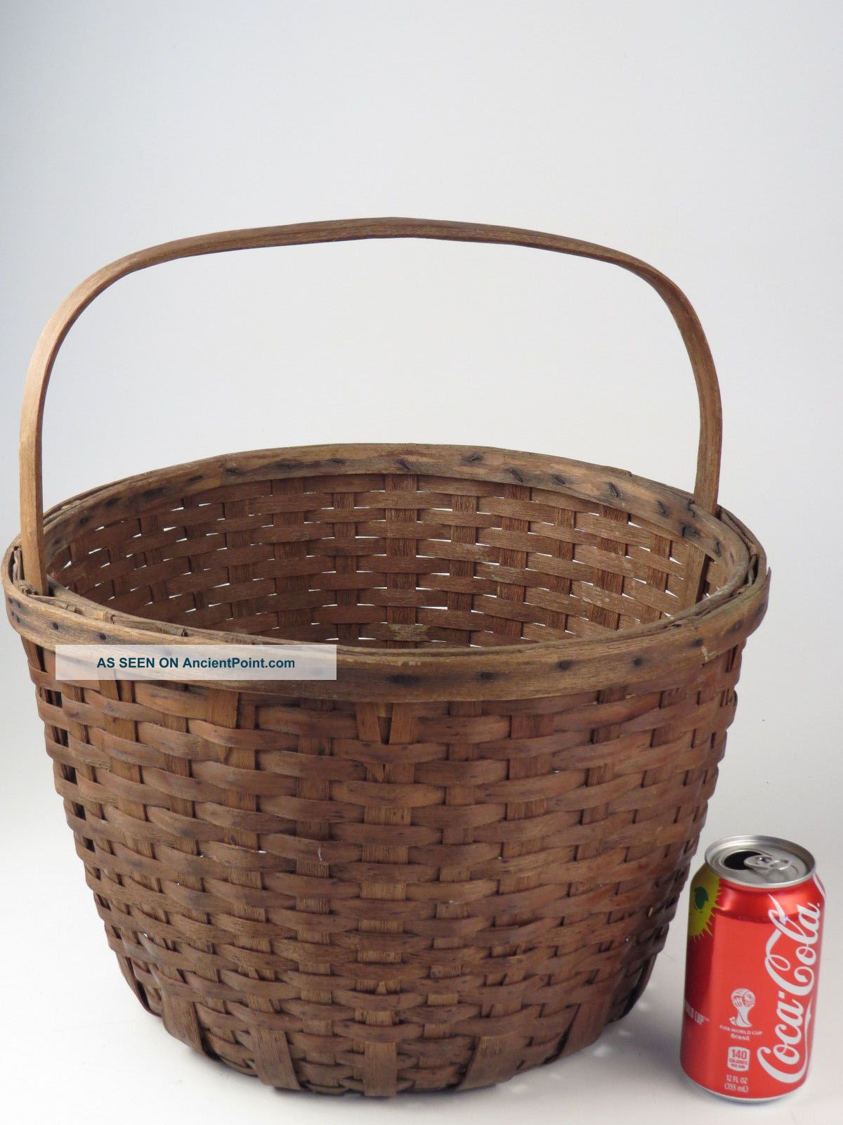 Antique Apple Harvest Gathering Basket Handle Splint Handmade Sturdy Old Primitives photo