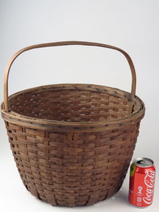 Antique Apple Harvest Gathering Basket Handle Splint Handmade Sturdy Old photo