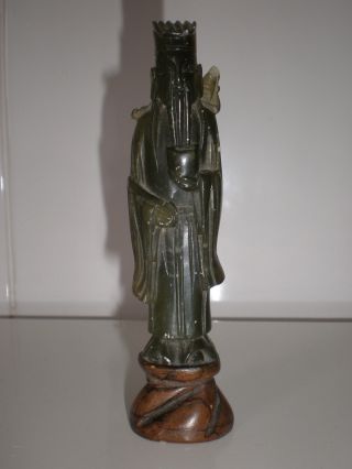 Carved Chinese Jade Figure,  Sat On Hard Stone Base,  Height 12.  5cm,  Slight Damage photo
