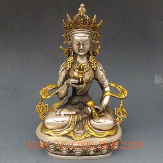 Vintage Tibet Silver Copper Gilt Tibetan Buddhism Statue - - White Tara Buddha photo