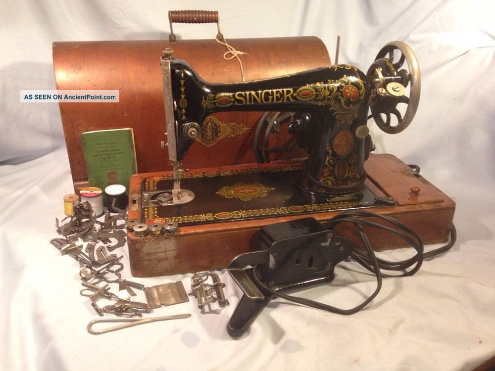 Antique 1919 Singer Sewing Machine - Model 99 - 13 W/ Case And Sewing Machines photo