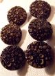 (6) Victorian Glass Buttons Card Black & Gilt Painted Flowers Elegant 7/8 