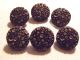 (6) Victorian Glass Buttons Card Black & Gilt Painted Flowers Elegant 7/8 