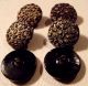 (6) Victorian Glass Buttons Card Black & Gilt Painted Flowers Elegant 7/8 