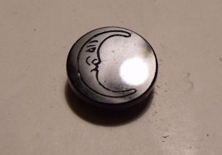 Rare Victorian Glass Button Jet Black Incised Crescent Moon Face Elegant 5/8 