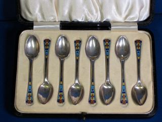 English Sterling Demitasse Spoons,  Enameled Handles photo